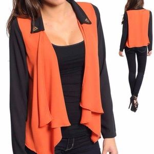 Vibrant Orange and Black Open Front Leopard cardigan